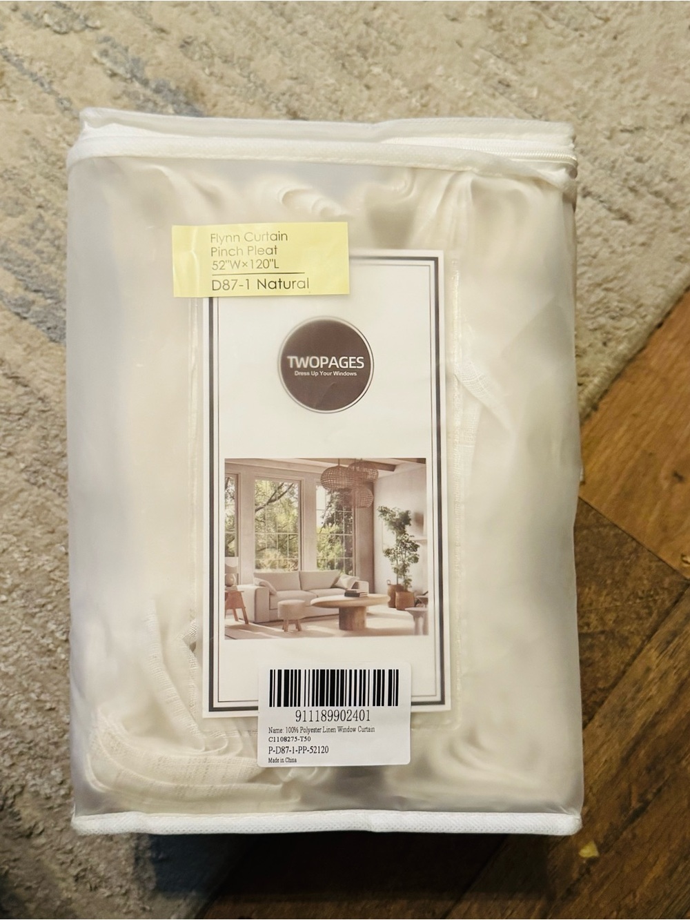 Two Pages Natural Pinch Pleat Window Curtain - Cream 52W X 120L 2 panels